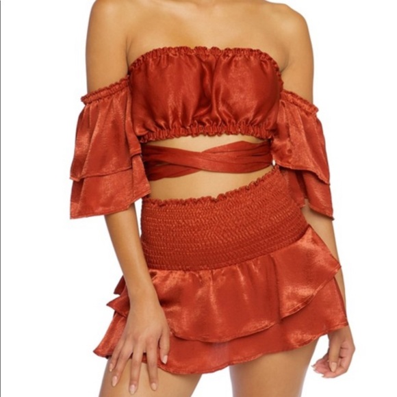 Dresses & Skirts - Satin 2-PC Off Shoulder Skirt Set